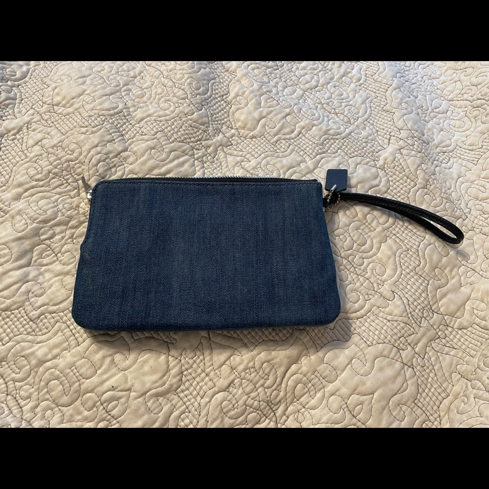 Coach Corner Zip Denim Large Wristlet